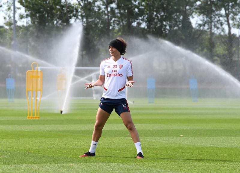 ST ALBANS, ENGLAND - MAY 26: David Luiz of Arsenal during a training session at London Colney on May 26, 2020 in St Albans, England. (Photo by Stuart MacFarlane/Arsenal FC via Getty Images)
