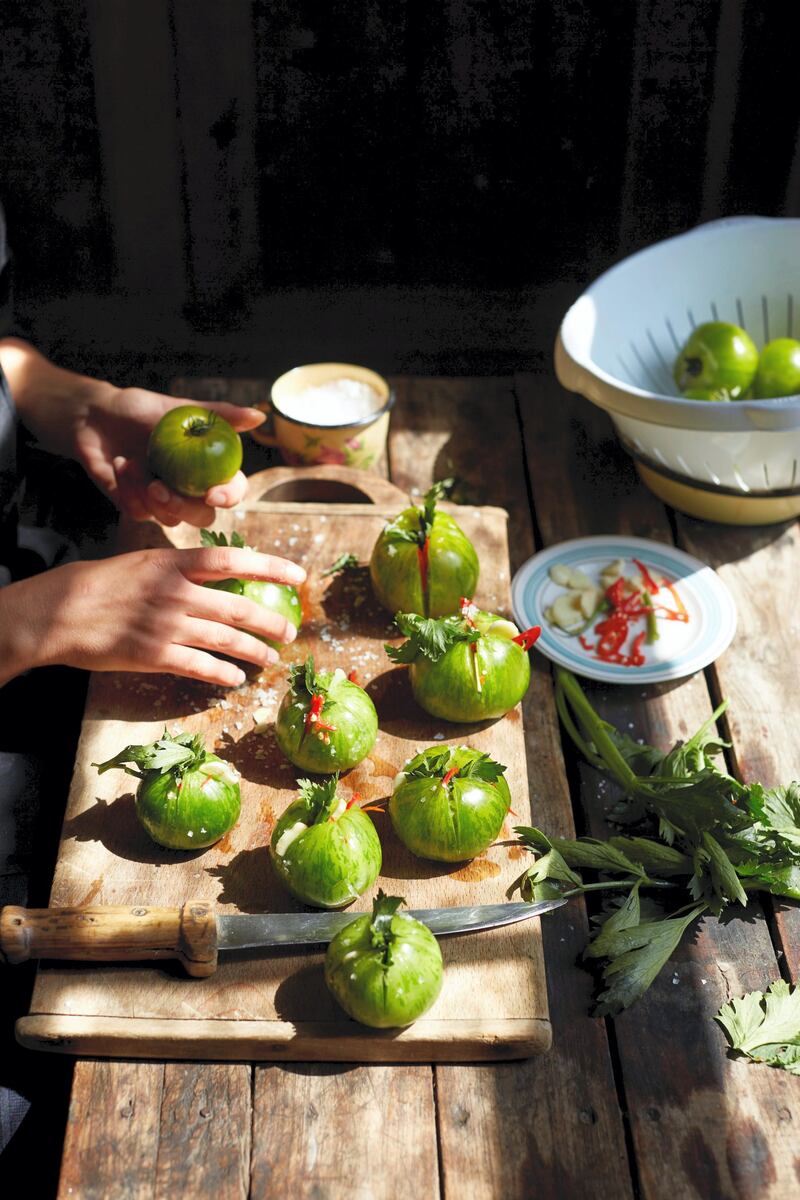 Fermented green tomatoes, a dish described in Olia Hercules's book Kaukasis Photo: Elena Heatherwick