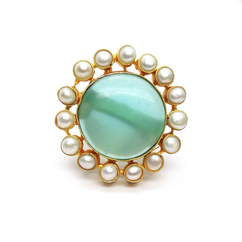 Regional brand Dori handmakes jewellery that leans on Indian traditions. Flourite ring, Dh230, Dori