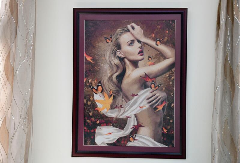 Autumn Goddess took 19 months to make using various cross-stitch techniques and is the largest piece by Varma 
