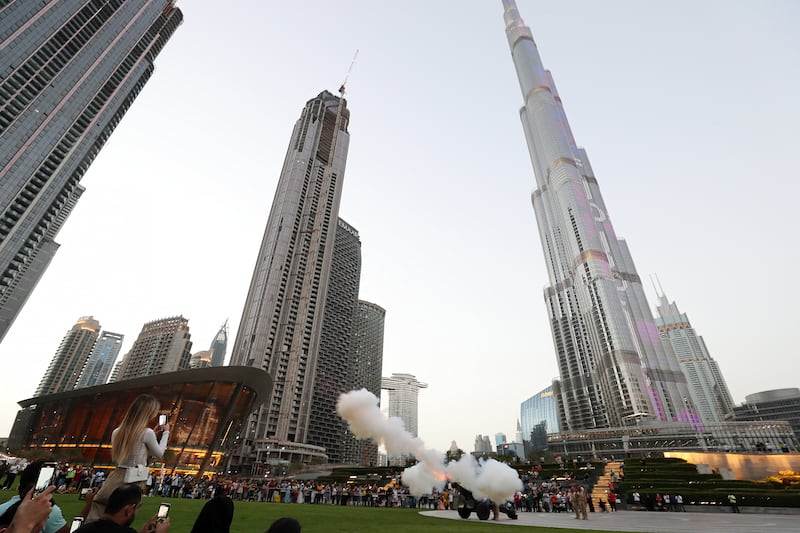 Dubai Police's iftar cannons, which fire a single shot at sunset every day during Ramadan, operated from 11 locations during the holy month, including Burj Park. Chris Whiteoak / The National