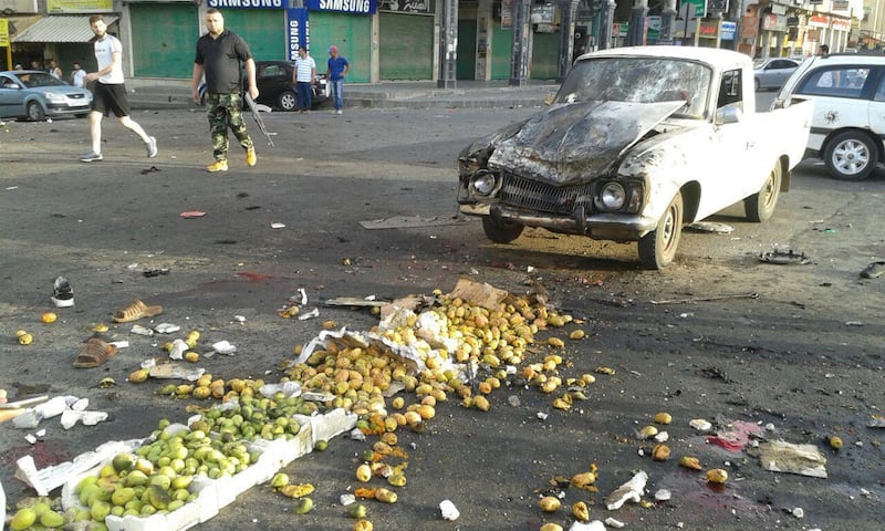 Remains of a suicide bomb are seen in Sweida, Syria July 25, 2018. Sana/Handout via REUTERS THIS IMAGE HAS BEEN SUPPLIED BY A THIRD PARTY. IT IS DISTRIBUTED, EXACTLY AS RECEIVED BY REUTERS, AS A SERVICE TO CLIENTS