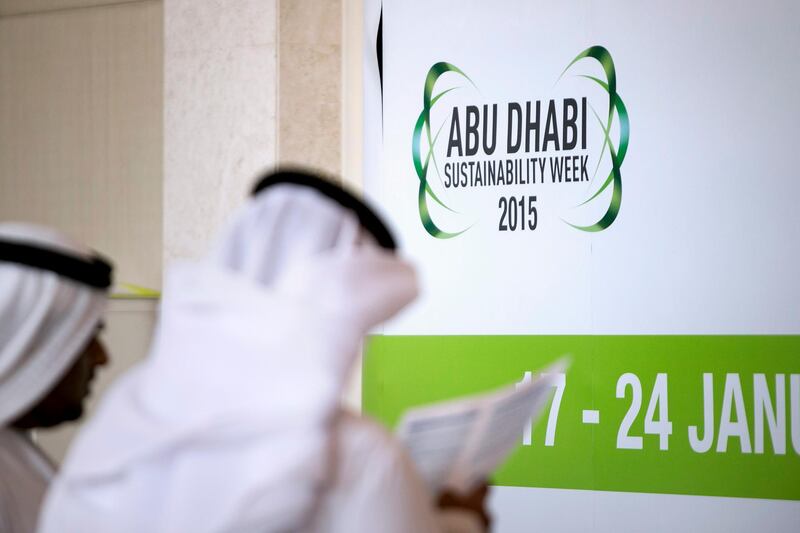 ABU DHABI, UNITED ARAB EMIRATES, Jan. 17, 2015:  
Attendees prepare before the full-day's program at the International Renewable Energy Agency (IRENA) Fifth Session of the Assembly on Saturday, Jan. 17, 2015, at the St. Regis Hotel Abu Dhabi on Saadiyat Island. The Assembly is IRENAÕs ultimate decision-making authority and is made up of one representative from each Member. It convenes annually to discuss and decide upon issues such as the work programme, the budget, the adoption of reports, applications for membership and potential amendments to Agency activities. (Silvia Razgova / The National)  /  Usage:  undated /  Section: NA   /  Reporter:  LeAnne Graves *** Local Caption ***  SR-150117-IRENA03.jpg