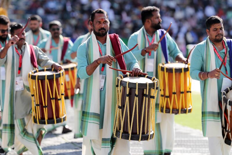 A festival atmosphere at the venue where the Indian Prime Minister was due to speak