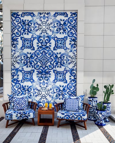 The pop-up features Dolce&Gabbana's recognisable blue majolica print. Photo: Ounass