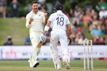 Cricket - New Zealand v India - Second Test - Hagley Oval, Christchurch, New Zealand - March 1, 2020 New Zealand's Colin de Grandhomme celebrates the wicket of India's Virat Kohli REUTERS/Martin Hunter