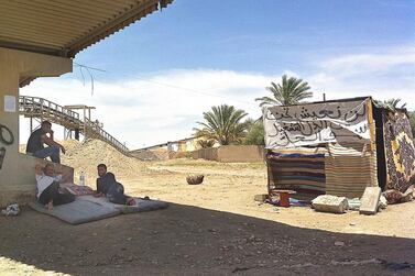 An archived photo for a picket by a railway track in the Tunisian phosphate producing region of Metlaoui on May 19, 2015. Since the 2011 the pickets by unemployed local men have obstructed the trains that carry phosphate to the coast for export. Eileen Byrne for The National