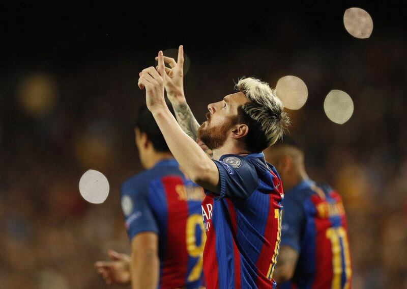 Barcelona’s Lionel Messi celebrates during the victory over Manchester City. John Sibley / Action Images / Reuters