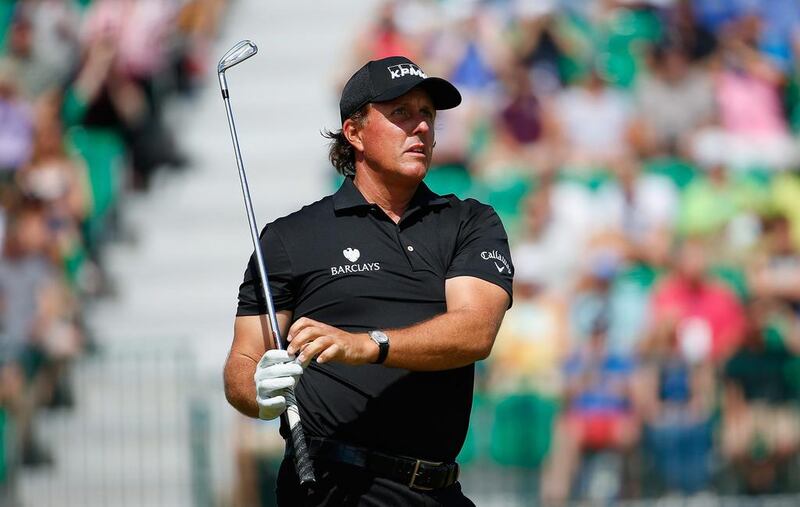 Phil Mickelson watches his tee shot on the fourth hole during the final round of the British Open at Royal Liverpool on July 20, 2014 in Hoylake, England.  Tom Pennington / Getty Images