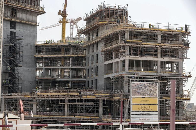 DUBAI, UNITED ARAB EMIRATES. 11 OCTOBER 2018. Site visit to the Expo 2020 construction site. Heavy construction underway in preperation to the build up to 2010. Al Wasl Plaza area under construction. (Photo: Antonie Robertson/The National) Journalist: Ramola Talwar. Section: National.