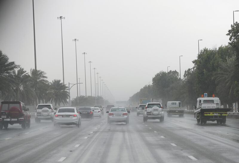 Abu Dhabi, UAE, February 28, 2018.   
Abu Dhabi Rain along the E10 Highway.
Victor Besa / The National
For Jake Badger