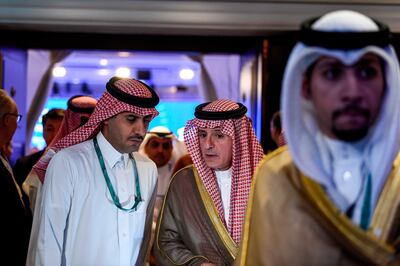 Adel Al-Jubeir (C), Saudi Minister of State for Foreign Affairs, attends the 15th Manama Dialogue, a regional security summit organized by the International Institute for Strategic Studies (IISS), in the Bahraini capital Manama on November 23, 2019.   / AFP / Mazen Mahdi
