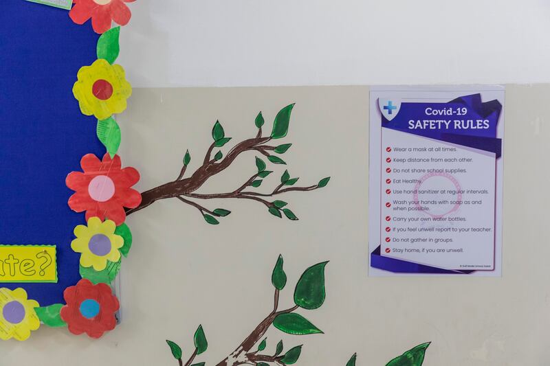 Safety instructions are placed on walls to remind pupils to follow the rules.