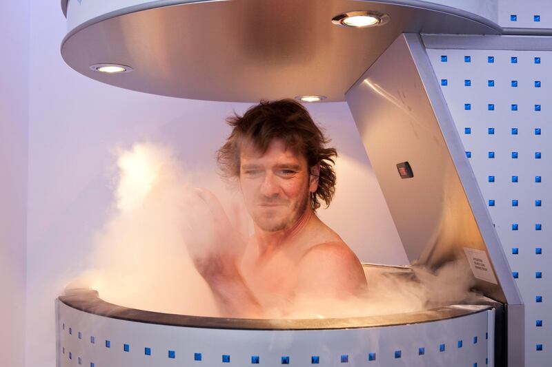 DUBAI, UNITED ARAB EMIRATES,  JULY 07, 2013. Journalist Neil Vorano tries out the newly launched Cryo full body treatment at the Cryo Health Spa Dubai, located in the Emirates Towers Boulevard. (ANTONIE ROBERTSON / The National) Journalist Neil Vorano