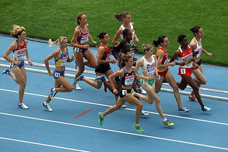 Athletes compete in one of the heats for the women's 1500m event.

Chris McGrath / Getty Images