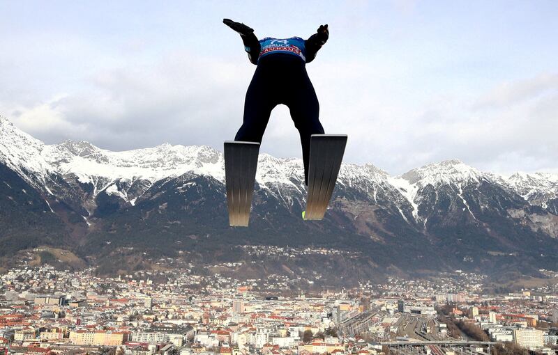 German ski jumper Markus Eisenbichler training for the Four Hills Tournament in Innsbruck, Austria, in January.