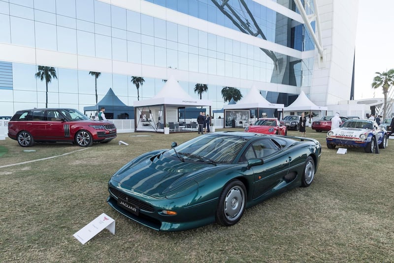 DUBAI, UNITED ARAB EMIRATES. 07 DECEMBER 2017. Cars on display at the Gulf Concours event at the Burj Al Arab. 1993 Jaguar XJ 220. (Photo: Antonie Robertson/The National) Journalist: Adam Workman. Section: Motoring.