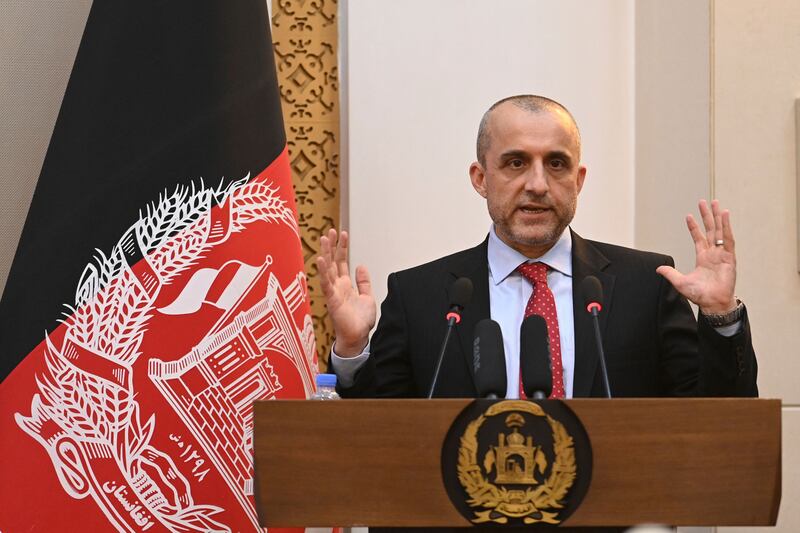 Amrullah Saleh speaks at the Afghan Presidential Palace in Kabul on August 4. AFP