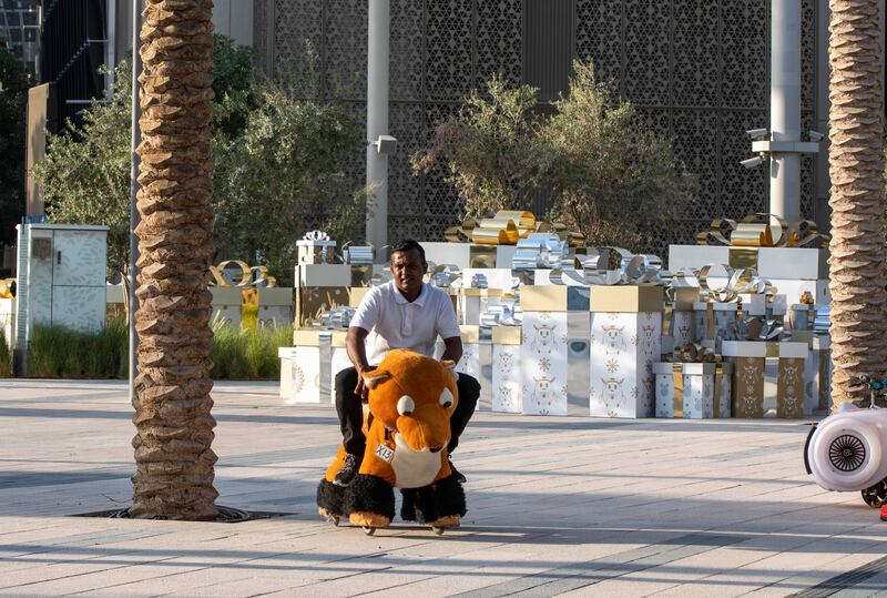 The fan zone at Expo City Dubai under construction during the countdown to the World Cup. Ruel Pableo for The National