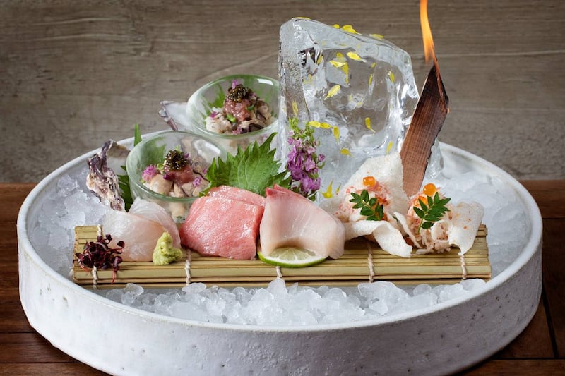 Fresh sashimi is served on ice at Roka