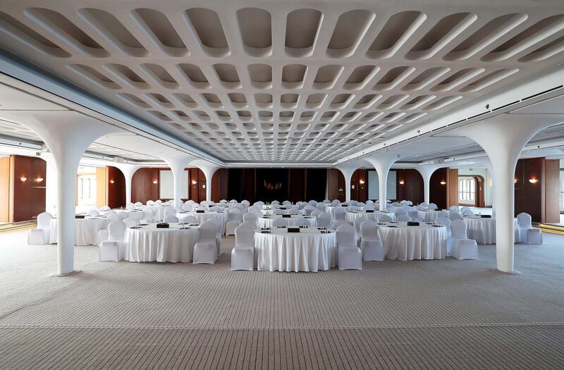 DUBAI , UNITED ARAB EMIRATES ,  October 15 , 2018 :- View of the Queens Room at the Queen Elizabeth 2 ship in Dubai. ( Pawan Singh / The National )  For Weekend. Story by Hala Khalaf