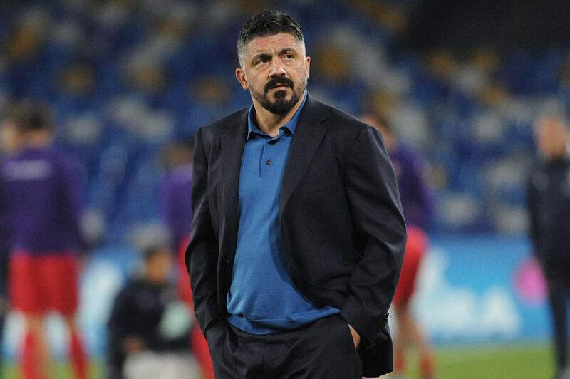 epa09278683 (FILE) - Napoli's head Gennaro Gattuso during Italian Serie A soccer match SSC Napoli vs AFC Fiorentina at the San Paolo stadium in Naples, Italy, 18 January 2020 (reissued 17 June 2021). Seria A soccer club Fiorentina and new head coach Gennaro Gattuso on 17 June 2021 dissolved their contract, 23 days after Gattuso was appointed.  EPA/CESARE ABBATE *** Local Caption *** 55779792