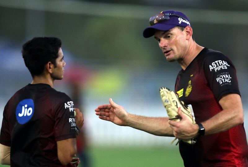 Bowling coach Kyle Mills deals out some advice. Courtesy Kolkata Knight Riders