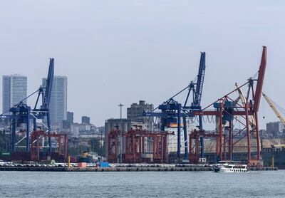 Cranes at the Haydarpasa port in the Bosphorus Strait in Istanbul. The Turkish trade ministry announced that Turkey has halted all trade with Israel citing a 'worsening humanitarian tragedy' in the Gaza Strip. EPA