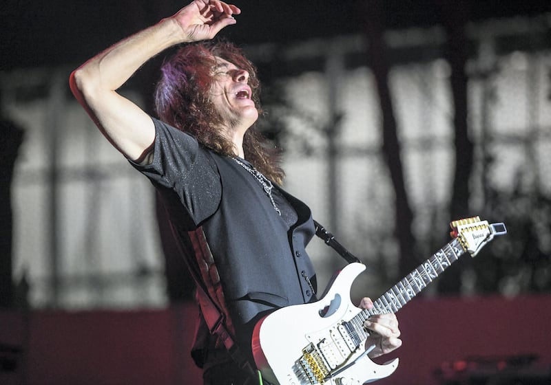 Abu Dhabi, United Arab Emirates - Steve Vai, American guitarist, composer singer, songwriter, and producer performs at the opening night of Berklee, Abu Dhabi, Al Saadiyat. Khushnum Bhandari for The National