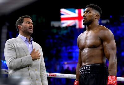 Eddie Hearn with Anthony Joshua, who has twice fought in Saudi Arabia, most recently against Oleksandr Usyk. PA