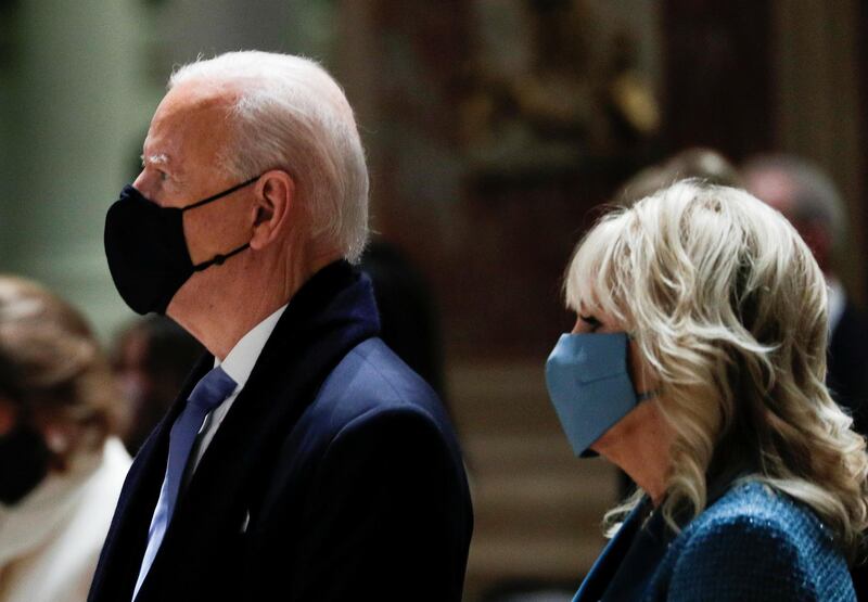 President-elect Joe Biden and his wife Jill Biden attend a church service before his presidential inauguration at St Matthews Catholic Church in Washington. Reuters