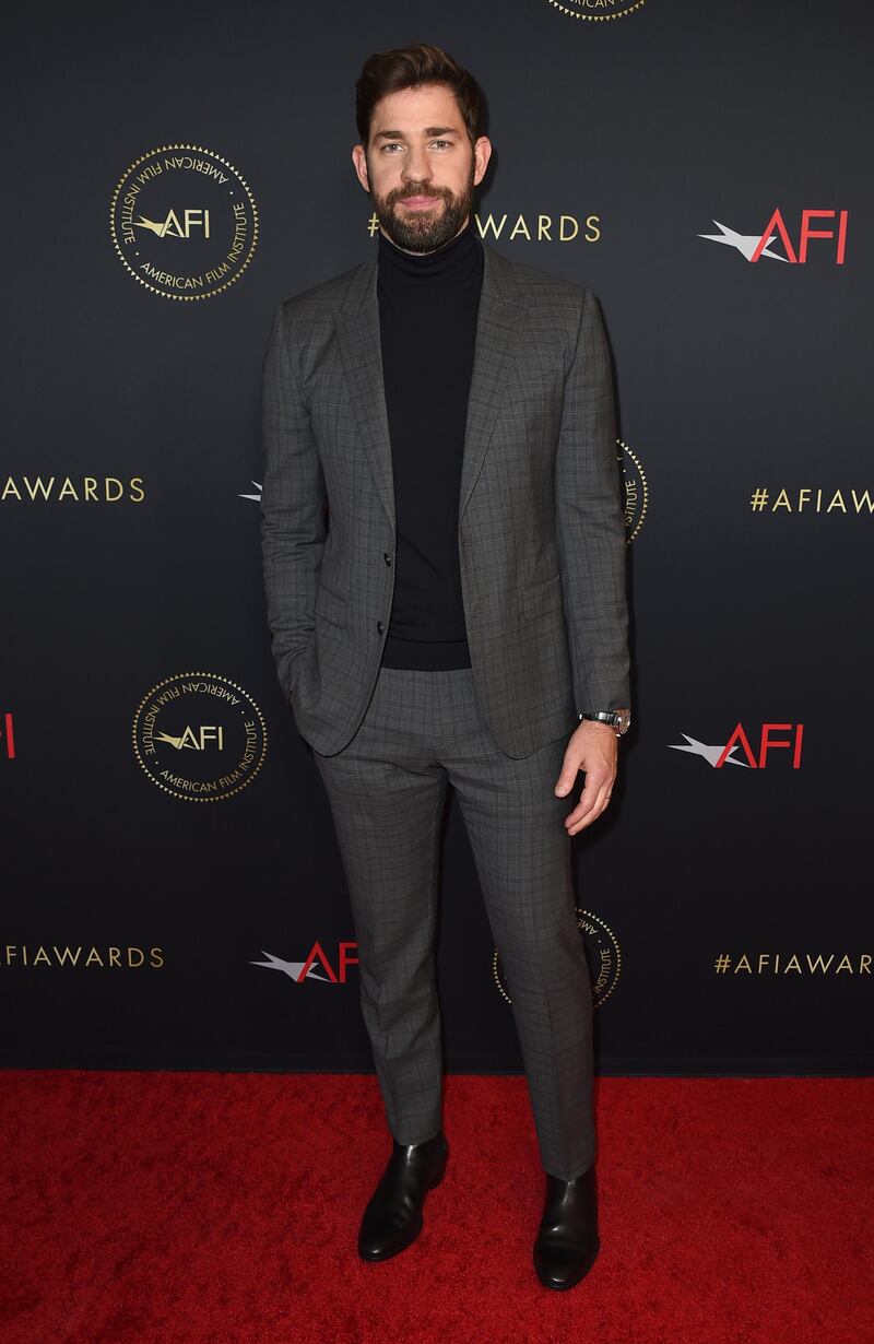 John Krasinski ('A Quiet Place') wears this suit and turtleneck pairing effortlessly. AP