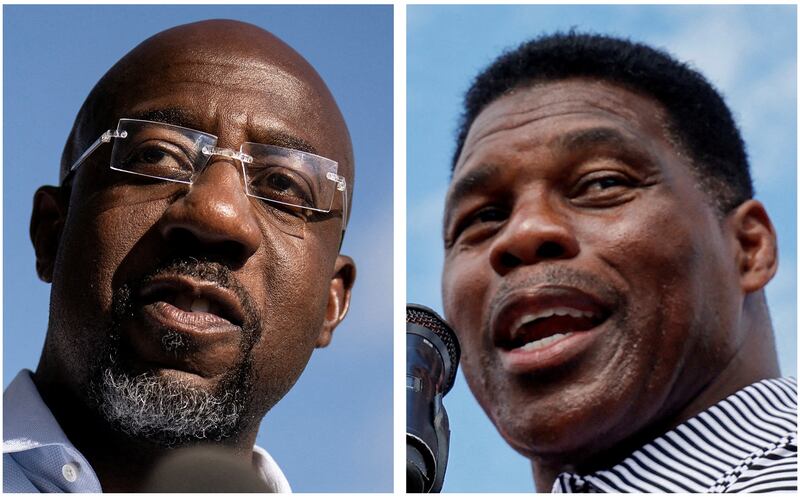 Democratic incumbent Raphael Warnock, left, and Republican challenger Herschel Walker are heading to a run-off in Georgia for the state's US Senate seat. Reuters