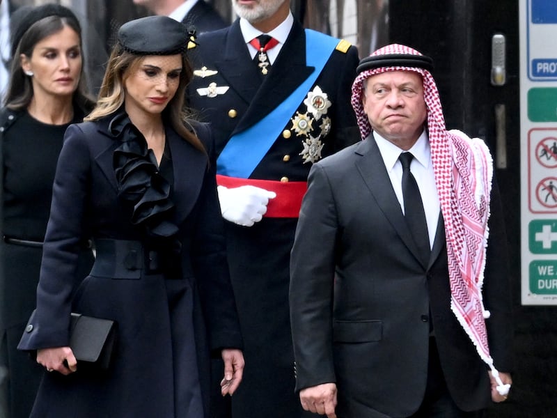 Jordan's King Abdullah II and Queen Rania arrive at the state funeral of Queen Elizabeth II. Photo: Royal Hashemite Court