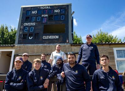 Former UAE cricketer, Adnan Mufti, at the Clevedon Cricket ground with some of the Clevedon team members.  He is trying to play and coach professionally in the UK and is waiting to hear about a visa.