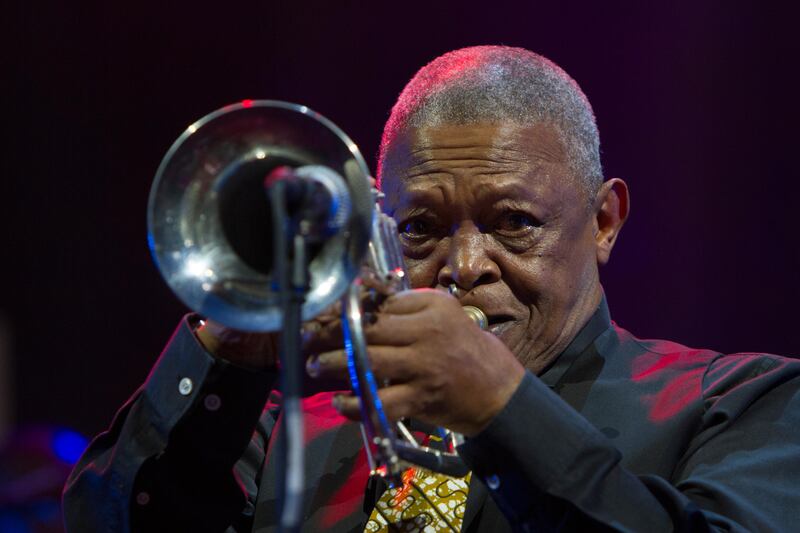 TURIN, ITALY - 2015/05/29: South African jazz trumpeter Hugh Masekela in concert at Torino Jazz Festival. (Photo by Marco Destefanis/Pacific Press/LightRocket via Getty Images)