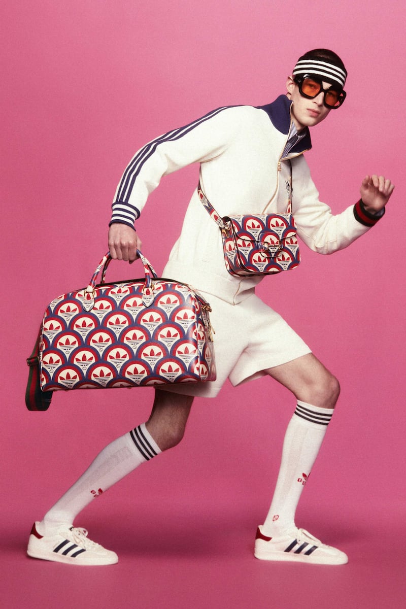 Many bags are covered with the reworked adidas trefoil logo.