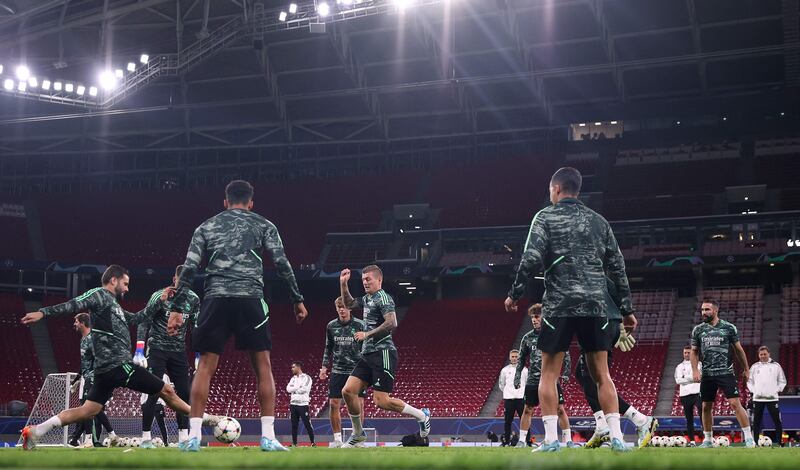 Toni Kroos and his Real Madrid teammates take part in a training session. AFP