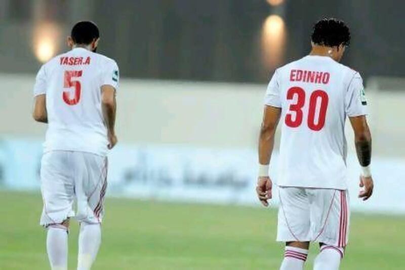 Yaser Al Juneibi, left, Edinho and the rest of the Sharjah team may find their exit from the Pro League only temporary if the call to expand to 14 teams is accepted.