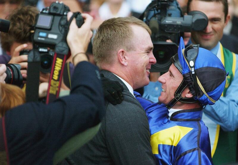 Australian horse trainer John O’Shea, centre, shown here with jockey Glen Boss, is the new trainer to the Darley Australia string. Jon Buckle / Getty Images

