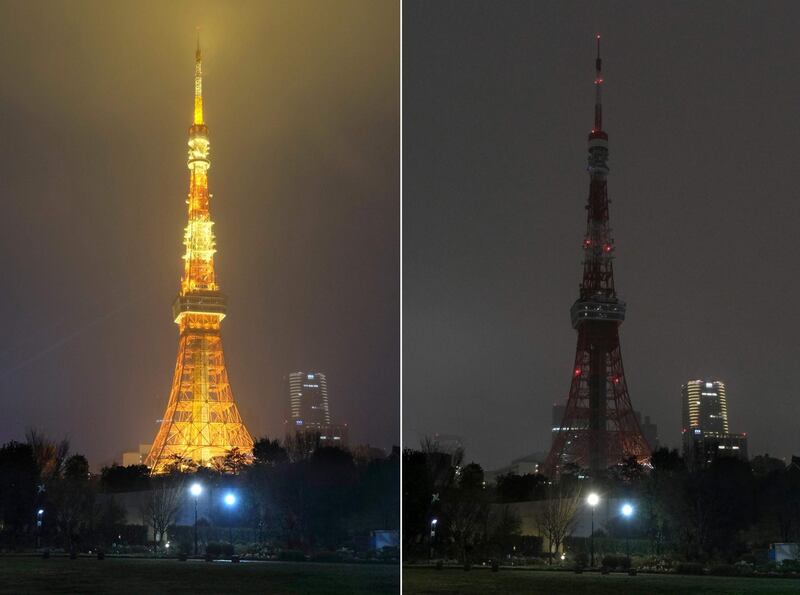 Japan: Before and after lights were turned off at Tokyo Tower. AFP