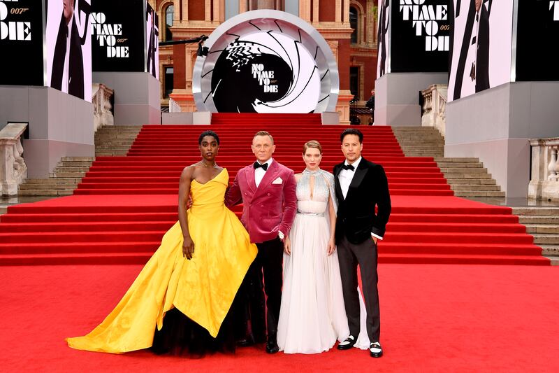 Lashana Lynch, Daniel Craig and Lea Seydoux attend the world premiere of ‘No Time to Die’ at the Royal Albert Hall, London, on September 28, 2021. Photo: Getty