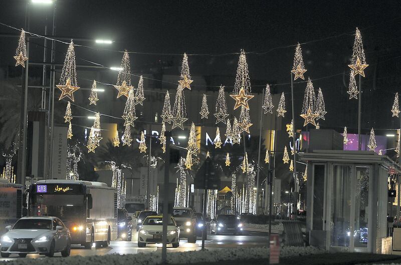 Dubai, December, 17, 2018: Christmas lights decorations at the boulevard downtown in Dubai . Satish Kumar/ For the National