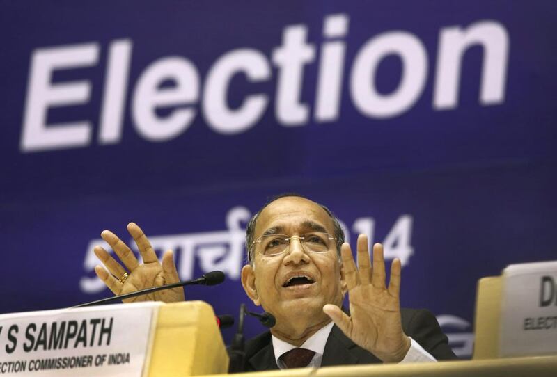 India’s Chief Election Commissioner VS Sampath announces dates for the country’s national elections in New Delhi, India, Wednesday, March 5. Manish Swarup / AP Photo