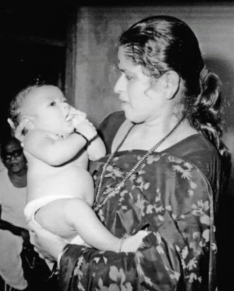 A very young Sachin Tendulkar with his mum Rajni Tendulkar.