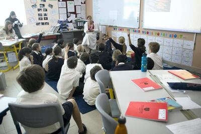 Dubai, UAE. Gems Wellington International School. Pupils attending an art class.