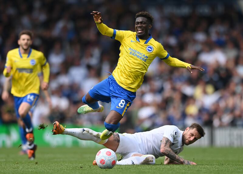 Yves Bissouma, 7 - Stopped Harrison in his tracks with a strong challenge as the Leeds winger looked to get his head down once again and did brilliantly again, racing across to cover Cucurella and see off Raphinha’s dart into the box. Getty
