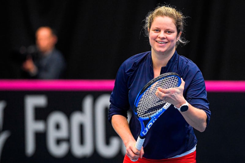 Belgian tennis player Kim Clijsters attends a training session of the Belgian tennis national team in preparation of the Fed Cup Qualifiers first round between Belgium and Kazakhstan, February 4, 2020 in Kortrijk.  Belgium OUT
 / AFP / BELGA / LAURIE DIEFFEMBACQ
