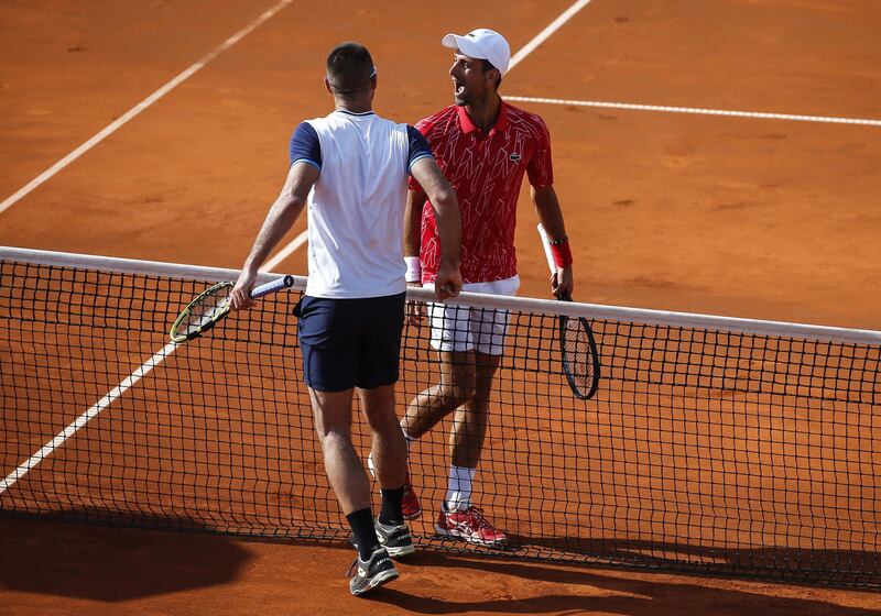 Novak Djokovic celebrates after winning against Viktor Troicki in Belgrade. Getty