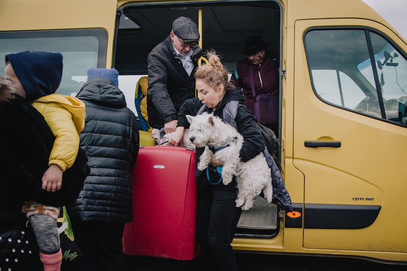 Refugees crossing the Moldovan border are taken to transit points for onward journeys to Chisinau or points further west in Europe.
